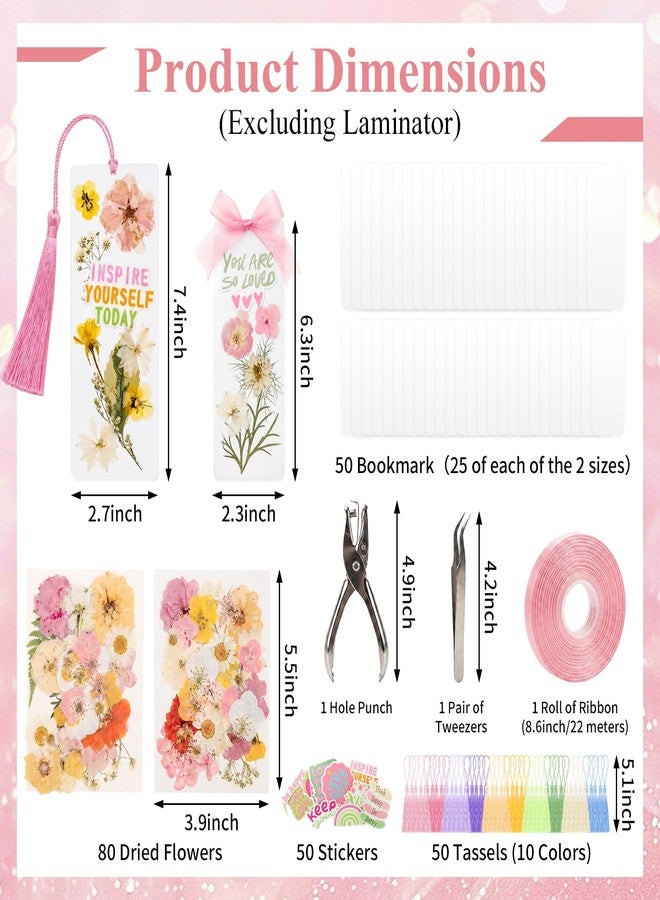 WAFRA Pressed Flower Bookmark Kit,233Pcs Dried Flower Book Mark Making Kits,Includes 80 Dried Flowers,50 Laminating Pouches,50 Tassle and Puncher,Handmade Craft Gift DIY Bookmarks for Women Girl Book Lovers - Image 2