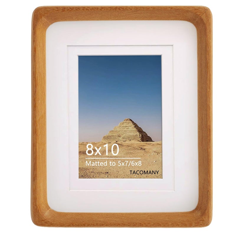 Natural Wood Photo Frames Inspired Tabletop Picture Frame with Mat  Vertical or Horizontal Display (Teak  8x10 matted to 5x7/6x8)  - Image 1