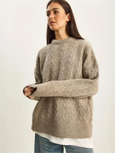 Bianco Lucci LUCCI Oversize Crew Neck Thick Knit Sweater