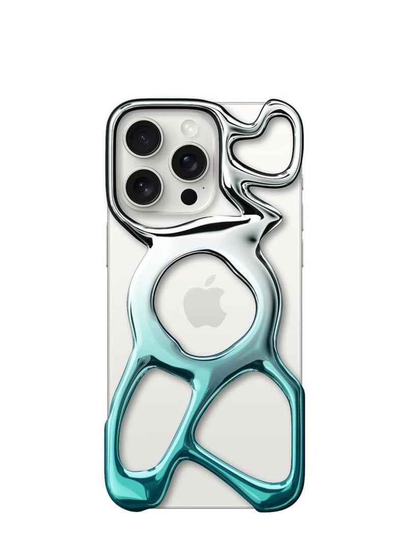 ميـاو غاضب حافظة هاتف AM فارغة لهاتف iPhone 16 Pro Max (فقط) متوافقة مع MagSafe 22 جرام خفيفة الوزن وتبديد الحرارة وحماية وافرة من البولي كربونات غطاء مخرم سائل مضاد للسقوط ممتاز وبساطة سهلة التركيب (فضي لامع + أزرق)  - Image 2