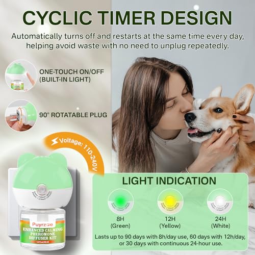 puyrzoe Dog Calming Diffuser with Timing Functions, 6-in-1 Dog Anxiety Relief Diffuser Kit, 120-Day Anxiety Relief, Stress Relaxation Pheromones Calming for All Dogs (2 Diffusers + 4 Refills) - Image 2