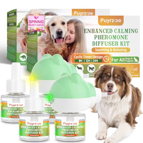 puyrzoe Dog Calming Diffuser with Timing Functions, 6-in-1 Dog Anxiety Relief Diffuser Kit, 120-Day Anxiety Relief, Stress Relaxation Pheromones Calming for All Dogs (2 Diffusers + 4 Refills) - Image 1