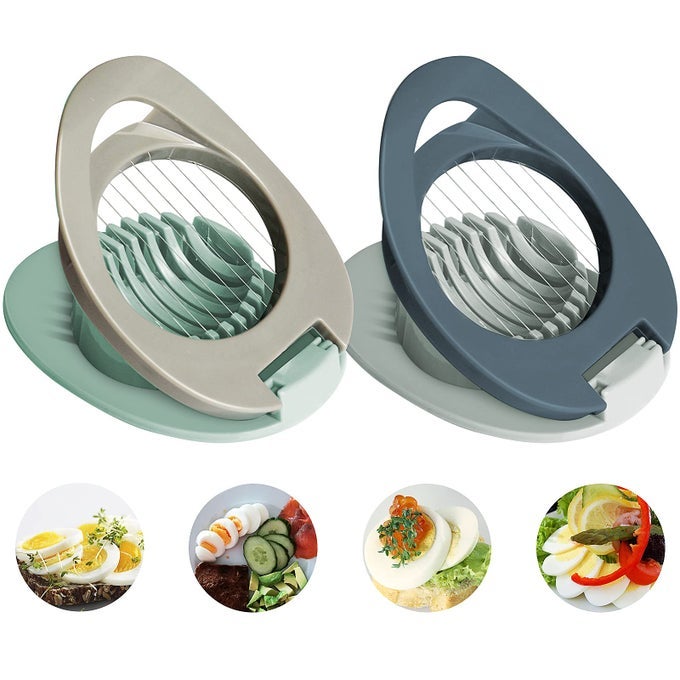 2 PACK EGG SLICER WITH STAINLESS STEEL WIRE EGG SLICER MULTIFUNCTIONAL EGG CUTTER FOR EVENLY SLICING BOILED EGGS HAM BANANA AND STRAWBERRY