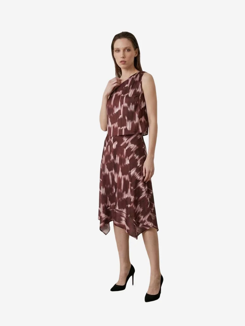 My Fashion Burgundy Red MY FASHION Asymmetrical Satin Blouse and Midi Skirt Set for Women | Best Price UAE