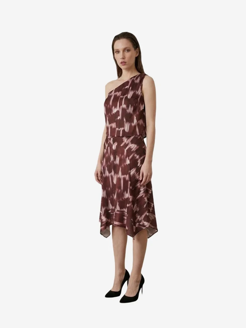 ماي فاشن MY FASHION Asymmetrical Satin Blouse and Midi Skirt Set