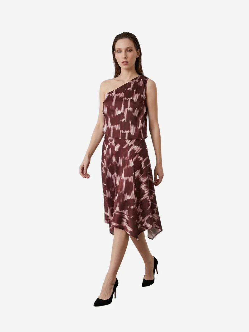 ماي فاشن MY FASHION Asymmetrical Satin Blouse and Midi Skirt Set