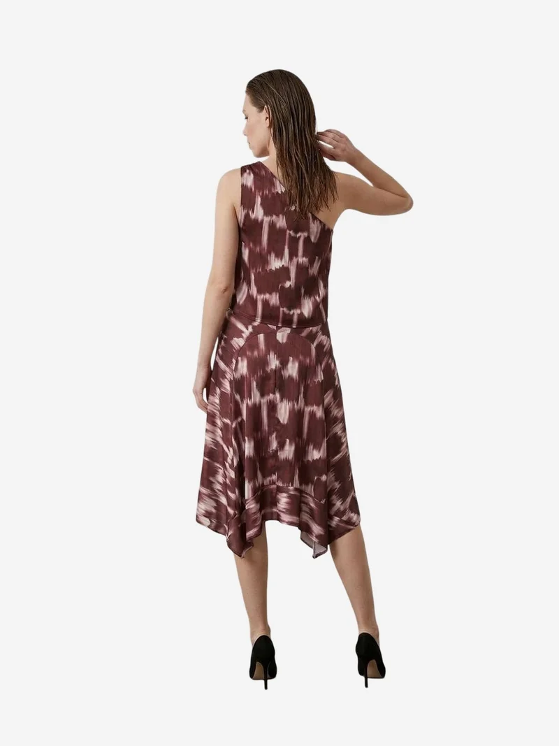 My Fashion Burgundy Red MY FASHION Asymmetrical Satin Blouse and Midi Skirt Set for Women | Best Price UAE