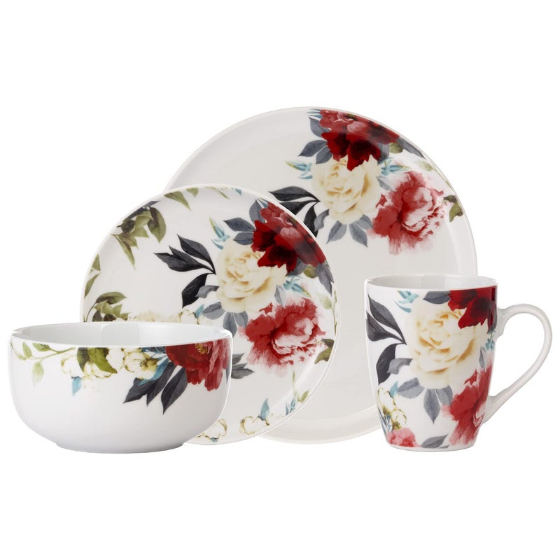Safdie & Co. Safdie  Co Rose Garden 16 Piece Dinnerware Set Service for 4 Fiesta Dinnerware plates and bowls sets network essentials Porcelain dinner plates Multicolor 16 L x 12 W x 15 H - Image 1