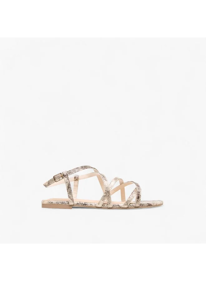 Women Solid Criss Cross Sandals with Buckle Closure