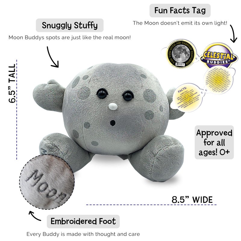 Celestial Buddies Moon Buddy Learning Science Astronomy Space Solar System Educational Plush Stuffed Planet Toy - 8.5 Inches - Image 2