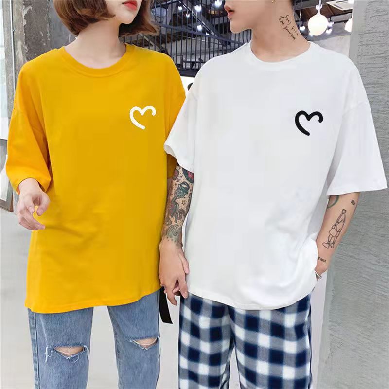 Couple'S Love Short-Sleeved T-Shirt Korean Style Loose Simple Elegant Short-Sleeved T-Shirt Summer Half-Sleeved Trendy - Image 5