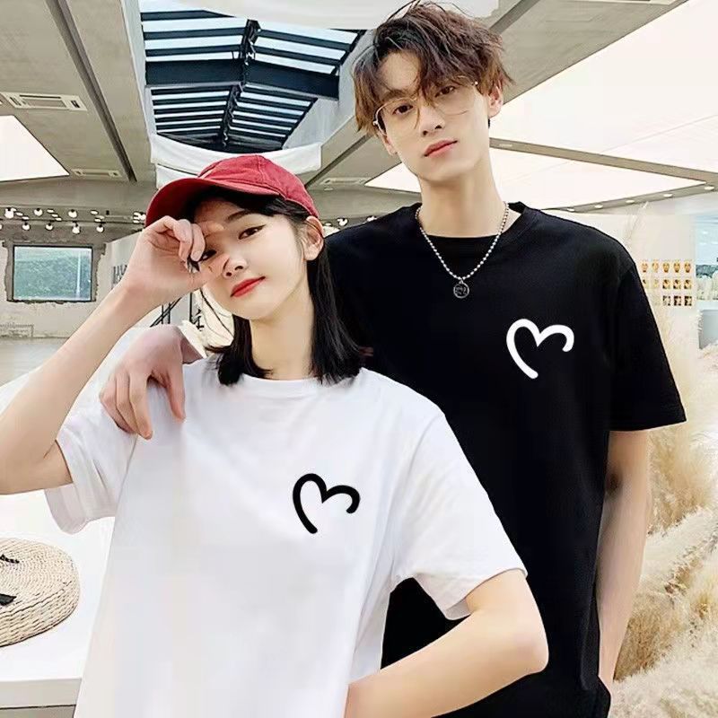 Couple'S Love Short-Sleeved T-Shirt Korean Style Loose Simple Elegant Short-Sleeved T-Shirt Summer Half-Sleeved Trendy - Image 1