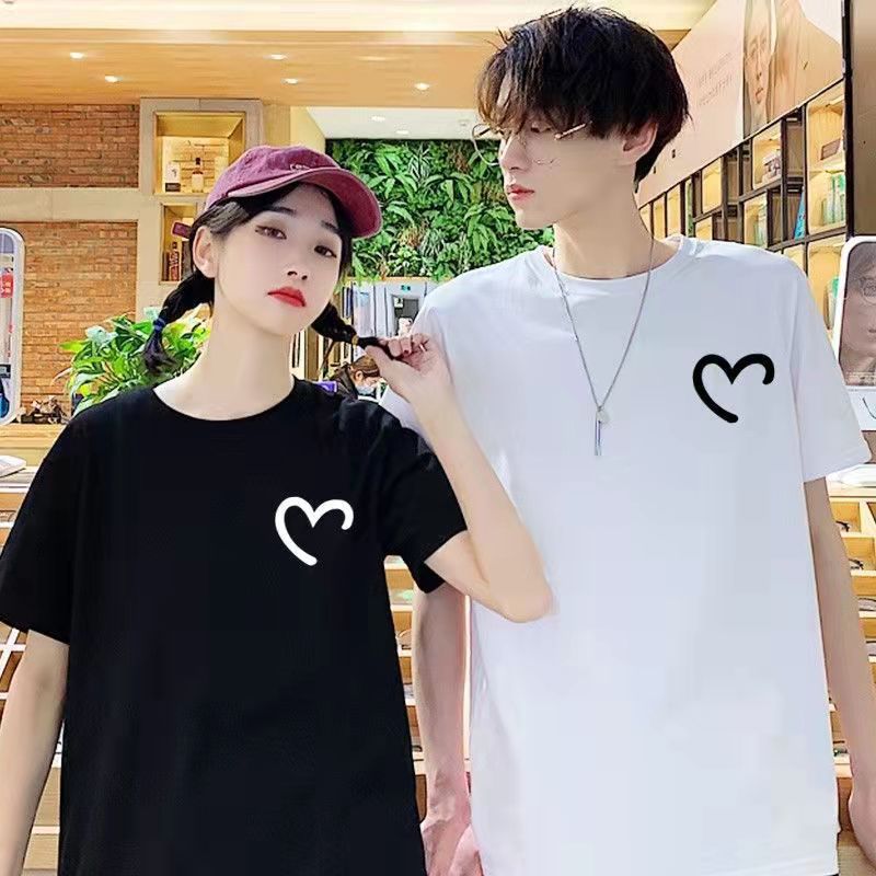 Couple'S Love Short-Sleeved T-Shirt Korean Style Loose Simple Elegant Short-Sleeved T-Shirt Summer Half-Sleeved Trendy - Image 2