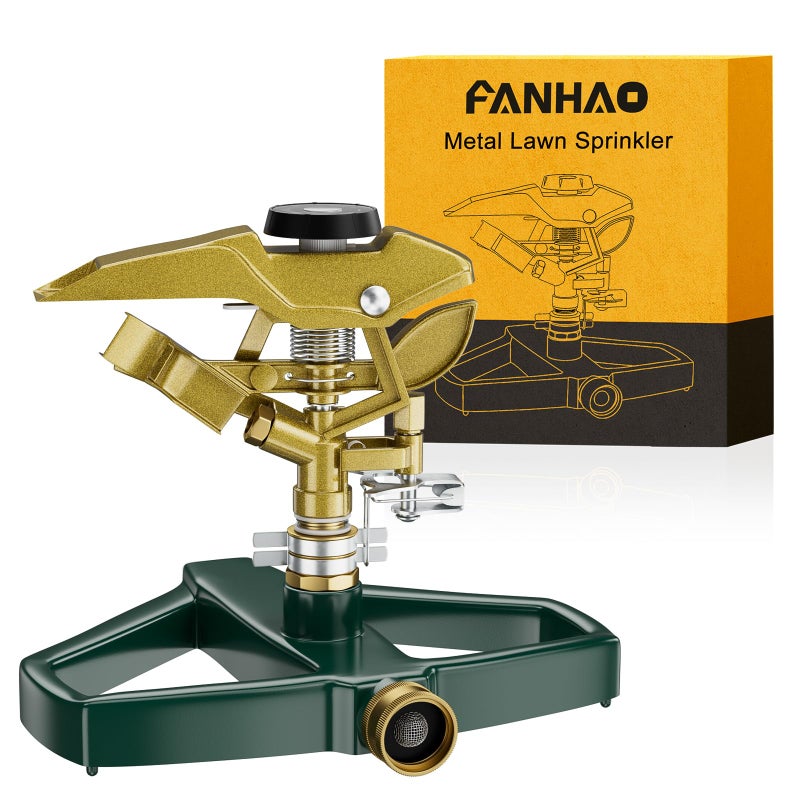 FANHAO Heavy Duty Pulsating Impact Lawn Sprinkler with Metal Base, 100% Metal 360Â°Adjustable Circular Zinc Impulse Sprinkler for Large Area Lawn & Yard Irrigation, Covers Up to 5800 sq. Ft - Image 1