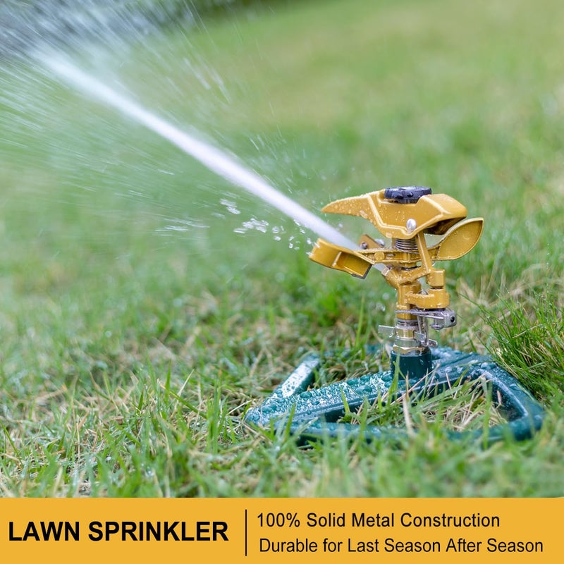 FANHAO Heavy Duty Pulsating Impact Lawn Sprinkler with Metal Base, 100% Metal 360Â°Adjustable Circular Zinc Impulse Sprinkler for Large Area Lawn & Yard Irrigation, Covers Up to 5800 sq. Ft - Image 2