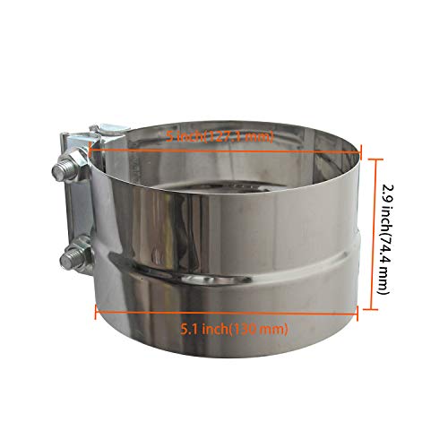 LEDAUT Exhaust Band Clamps 5" Lap Joint - Stainless Steel With 1 Block 2Pcs For 5" Od To 5" Id Exhaust Pipe, Muffler, Elbow And Exhaust Tubing Connection(2 Pack) - Image 2