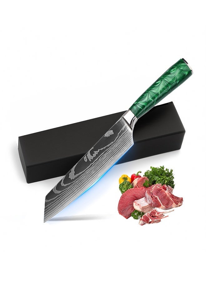 Saiboro Chef's Knife Kitchen Knife Paring Knife Premium with Gift Box,Green Resin+Damascus Pattern,Japanese Style Chef's Knife 8-inch - Image 1