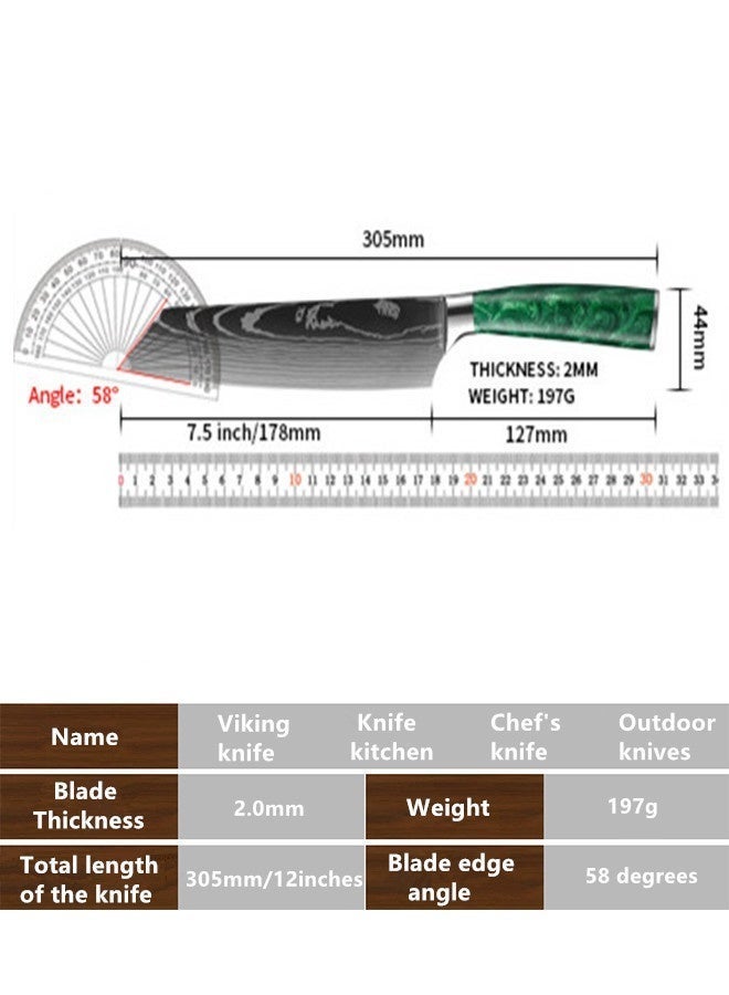 Saiboro Chef's Knife Kitchen Knife Paring Knife Premium with Gift Box,Green Resin+Damascus Pattern,Japanese Style Chef's Knife 8-inch - Image 2