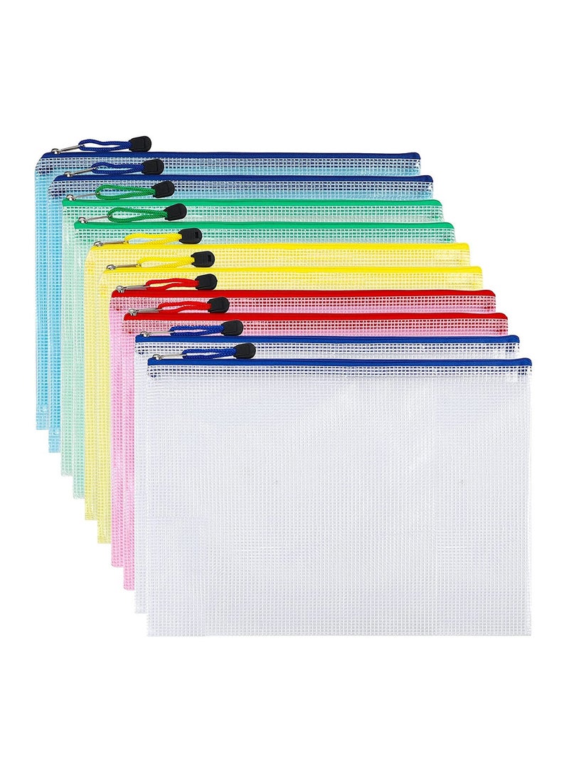 Blythornix A4 Size File Folders with Zipper, Plastic File Pockets Organizer with Zip Waterproof, Pouch Document Mesh Bag for Paper Storage, Multicolour File Jackets 10 Packs - Image 1