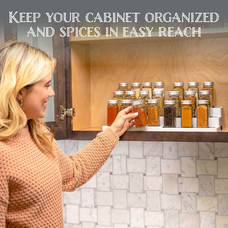 Oizeir 3–Tier Expandable Plastic Spice Rack - Adjustable Length, Stability with Non-Skid Shelf, Three Tiers for Easy Visibility, Organizer for Kitchen Cabinet, Pantry or Countertop, White/Grey - Image 5