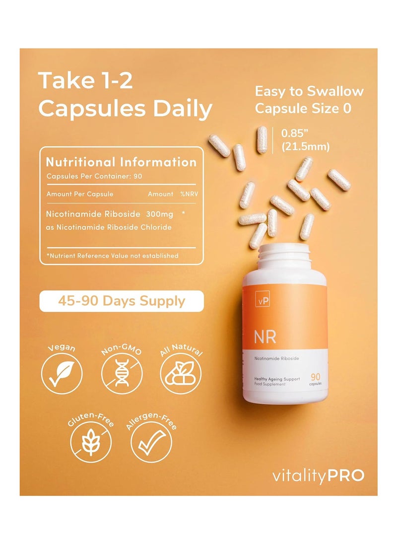 Vitality Pro - Nicotinamide Riboside, 90 Capsules - 300mg NR Supplement, Rich in Vitamin B3 for NAD Enhancement, Energy Boost, & Immune Support - Vegan Dietary Supplements for Men & Women by Vitality PRO - Image 1