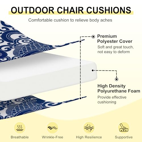 downluxe Outdoor Chair Cushions Set of 4 for Patio Furniture WaterResistant Patio Chair Cushions with Ties High Density Foam Outdoor Seat Cushion 17 X 16 X 2 Blue Carp - Image 3