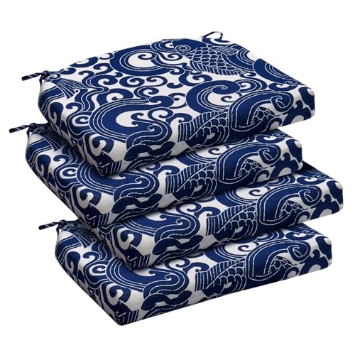 downluxe Outdoor Chair Cushions Set of 4 for Patio Furniture WaterResistant Patio Chair Cushions with Ties High Density Foam Outdoor Seat Cushion 17 X 16 X 2 Blue Carp - Image 1