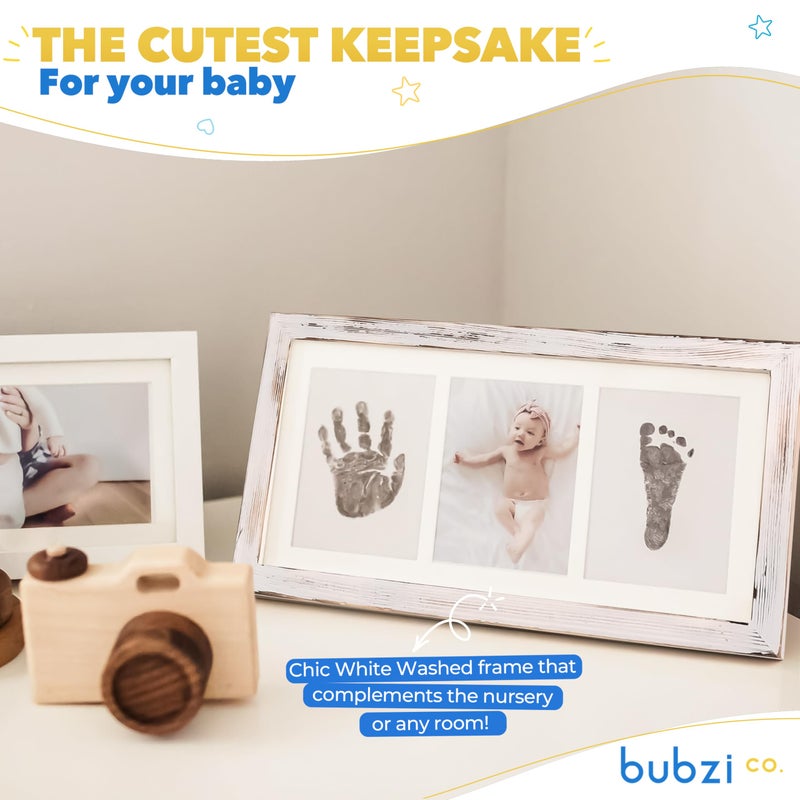 Bubzi Co Baby Handprint Kit & Footprint Photo Frame for Newborn Girls and Boys, Unique Baby Shower Gifts Set for Registry, Memorable Keepsake Decorations for Room Wall or Nursery Decor (White Wash) - Image 5