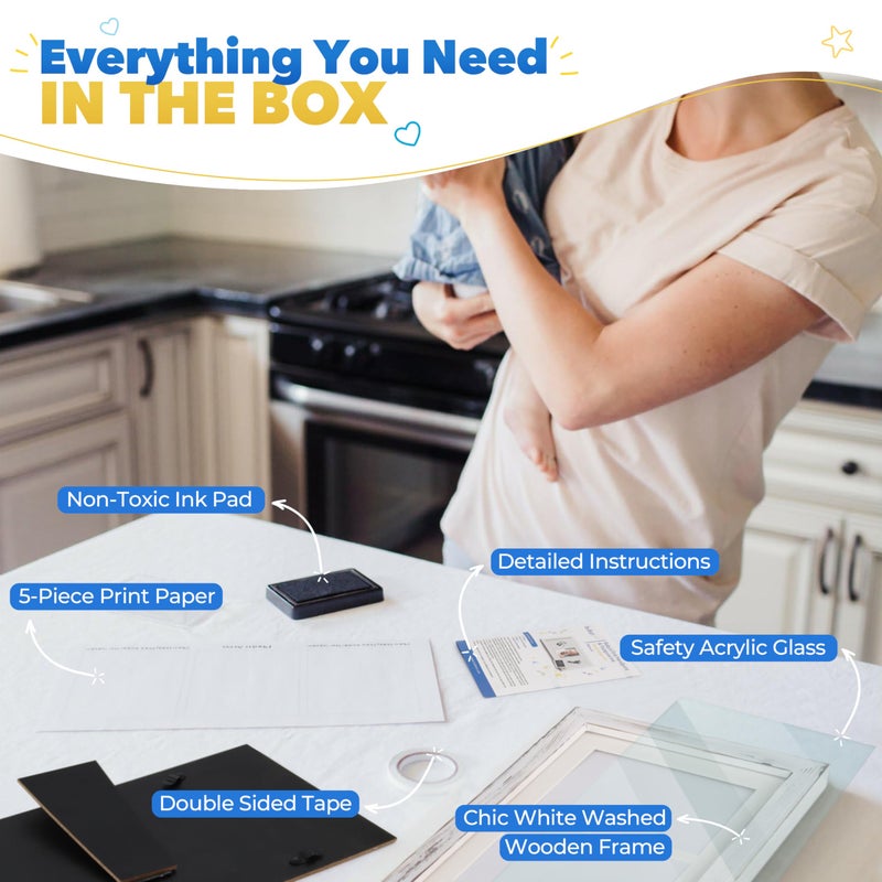 Bubzi Co Baby Handprint Kit & Footprint Photo Frame for Newborn Girls and Boys, Unique Baby Shower Gifts Set for Registry, Memorable Keepsake Decorations for Room Wall or Nursery Decor (White Wash) - Image 2