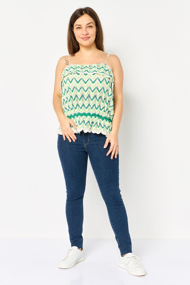 promod Women Square Neck Sleeveless Textured Tops, Multicolor - Image 3