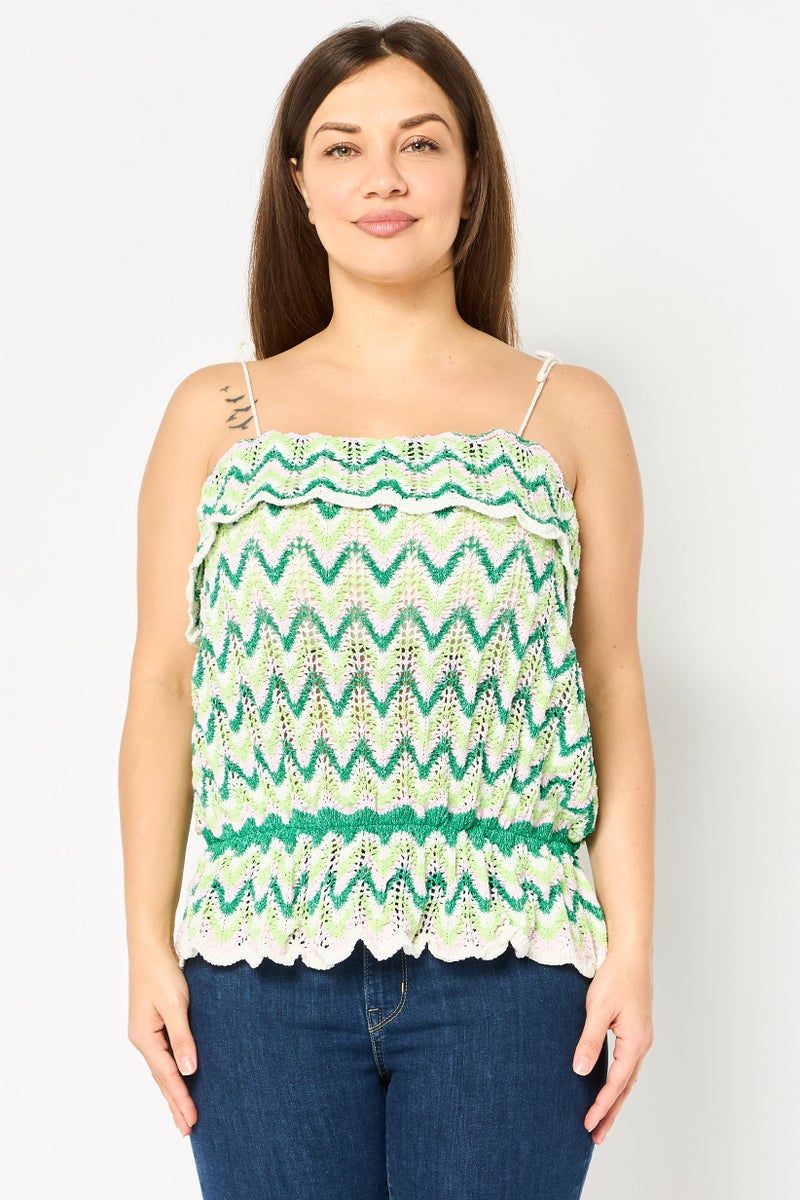 promod Women Square Neck Sleeveless Textured Tops, Multicolor - Image 1