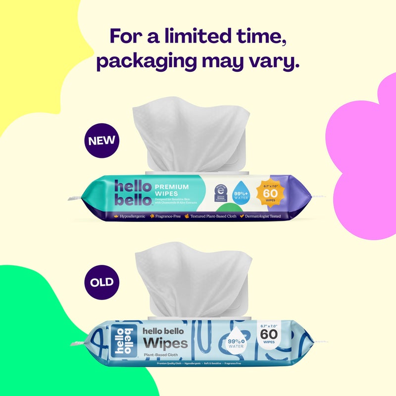 Hello Bello Extra Gentle Unscented Baby Wipes, Plant Based, Made with 99% Water and Aloe for Babies and Kids, 720 Count - Image 3