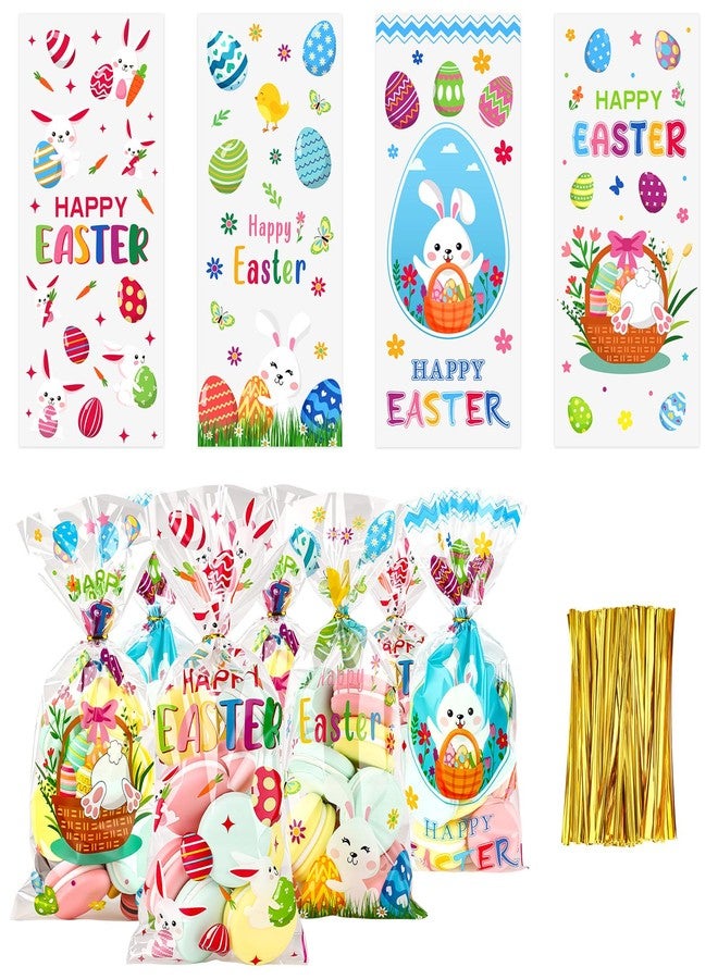 Atiloy 100 PCS Easter Treat Bags Happy Easter Goodie Bags Cellophane Candy Bag Bunny Egg Treat Bag for Easters Basket Decorations Easters Holiday Party Favors Supplies Gift Giving Wrap - Image 1