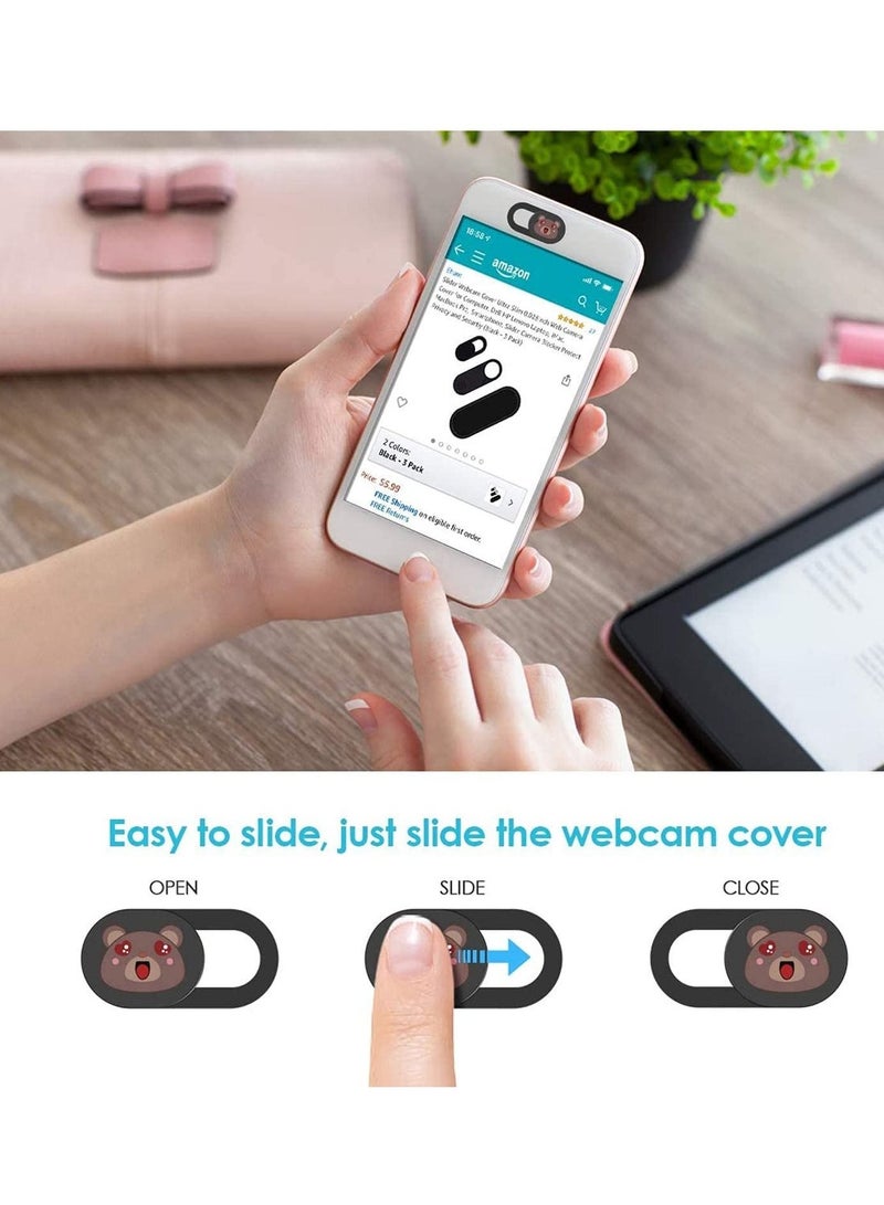 Captaintech Webcam Camera Cover Slide 0.02-inch Ultra-thin Cute Pattern Camera Cover for Macbook, Imac, Laptop, Pc, Ipad, Iphone, Smartphone, Protect Your Visual Privacy (bears-black) - Image 2