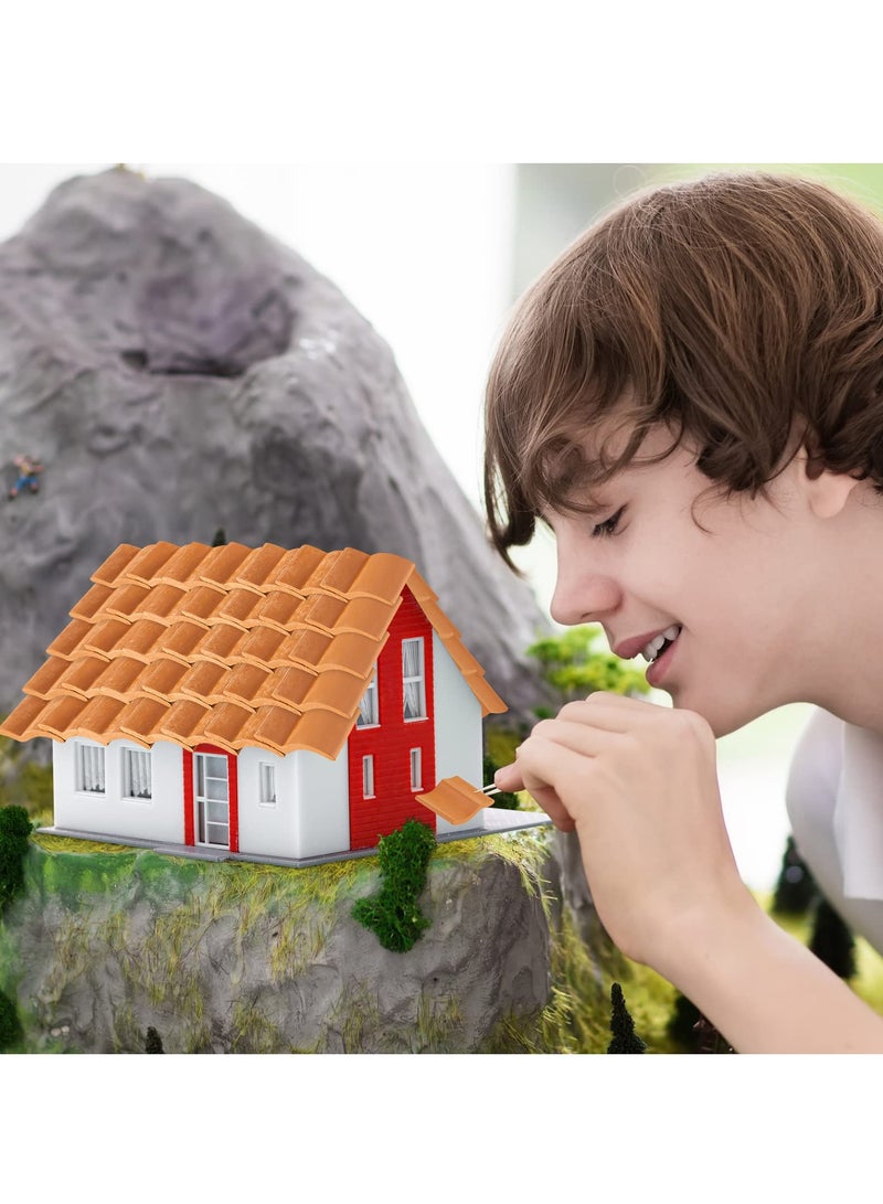 KASTWAVE مجموعة بناء بلاط السقف نموذج بلاط دمى بلاط مزيف ملحقات المناظر الطبيعية لقيام بنفسك مطبخ حديقة ديوراما تسقيف (أحمر، 60 قطعة) - Image 5