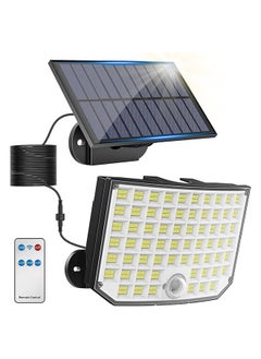 Solar Outdoor Lights, 256 LED Solar Powered Motion Sensor Security Lights with Remote Control 16.4Ft Cable IP65 Waterproof 3 Modes Flood Lights for Outside Porch Yard Garage