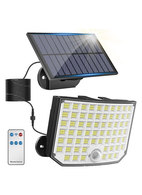 Solar Outdoor Lights, 256 LED Solar Powered Motion Sensor Security Lights with Remote Control 16.4Ft Cable IP65 Waterproof 3 Modes Flood Lights for Outside Porch Yard Garage