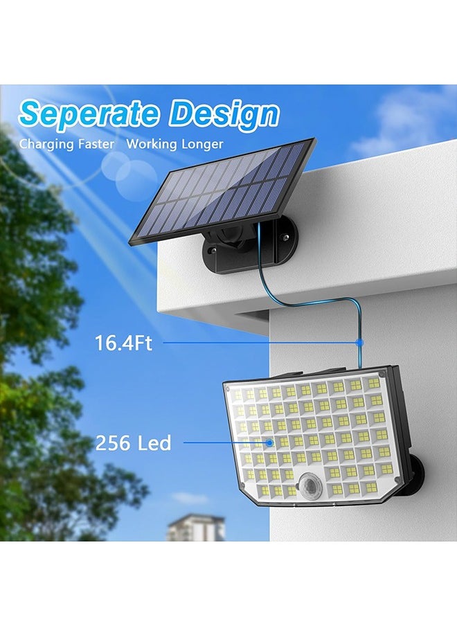 Ecoey - Solar Outdoor Lights, 256 LED Solar Powered Motion Sensor Security Lights with Remote Control 16.4Ft Cable IP65 Waterproof 3 Modes Flood Lights for Outside Porch Yard Garage - Image 1