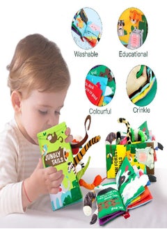 beiens beiens Baby Books Toys, Touch and Feel Crinkle Cloth Books for Babies, Infants & Toddler, Early Development Interactive Car & Stroller Soft Toys Gifts for Boys & Girls (Jungle Tails-1 Book)  - Image 3
