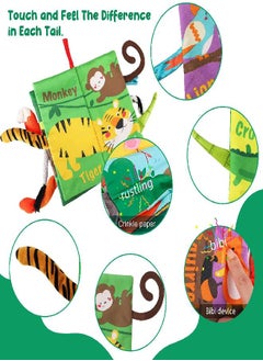 beiens beiens Baby Books Toys, Touch and Feel Crinkle Cloth Books for Babies, Infants & Toddler, Early Development Interactive Car & Stroller Soft Toys Gifts for Boys & Girls (Jungle Tails-1 Book)  - Image 2