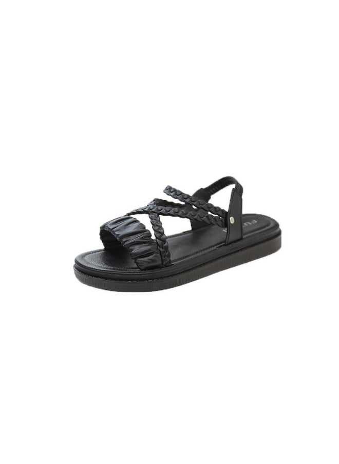 NIBEMINENT Women's Sandals Summer Fairy Style Elastic Band Thick Heel Outdoor Fashionable Slippers Comfortable Rubber Sole  - Image 1