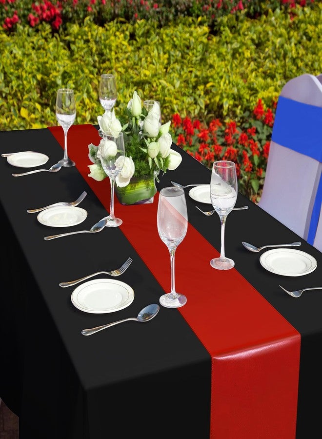 MASHAN 12Pack 12x108 Inch Satin Table Runner and 54x108Inch Plastic Tablecloths Set Black and Red Disposable Rectangle Table Cover for Graduation Wedding Bridal Shower Anniversary Birthday Party Decorations - Image 4