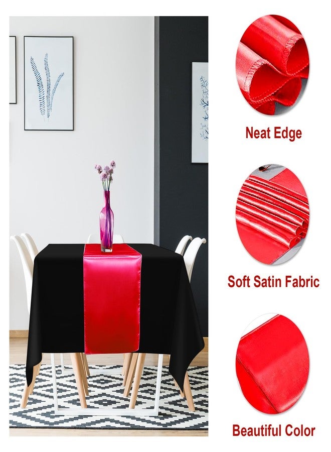 MASHAN 12Pack 12x108 Inch Satin Table Runner and 54x108Inch Plastic Tablecloths Set Black and Red Disposable Rectangle Table Cover for Graduation Wedding Bridal Shower Anniversary Birthday Party Decorations - Image 3