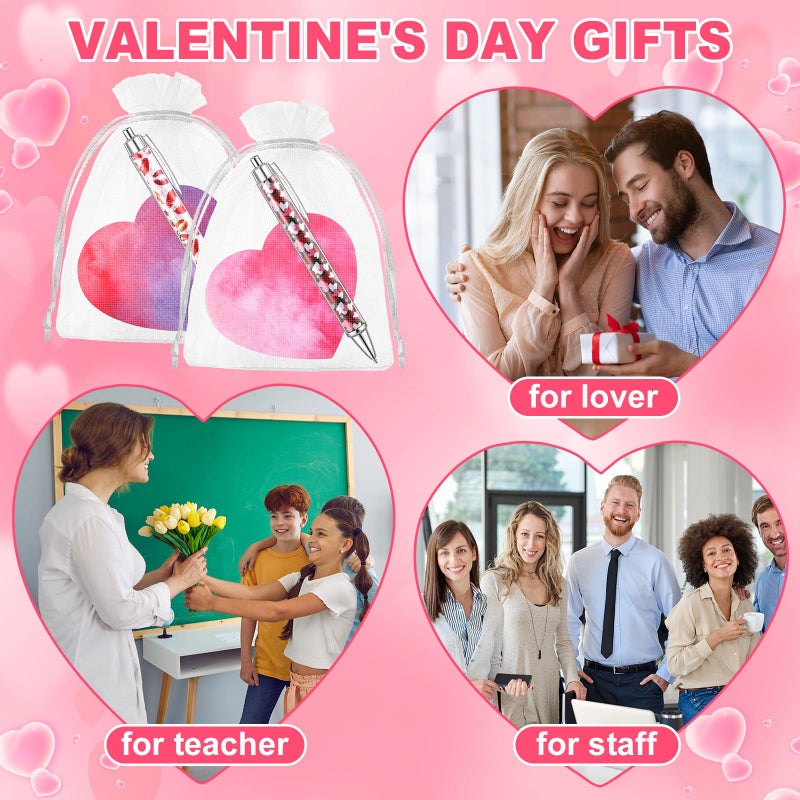 Fullhawl 144 Pcs Valentine's Day Pens and Sticky Notes Set, Bulk Heart Retractable Ballpoint Pens with Mini Sticky Notes & Organza Gift Bags, Classroom Exchange Party Favors for Student Coworker - Image 5