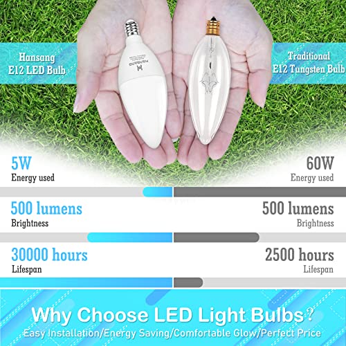 hansang LED E12 Chandelier Light Bulbs, Type B Light Bulbs 5W (60W Equivalent), Natural White 4000K Candelabra LED Light Bulbs, E12 Light Bulb 500LM, Non-Dimmable B11 Ceiling Fan Light Bulb, 8 Pack - Image 3