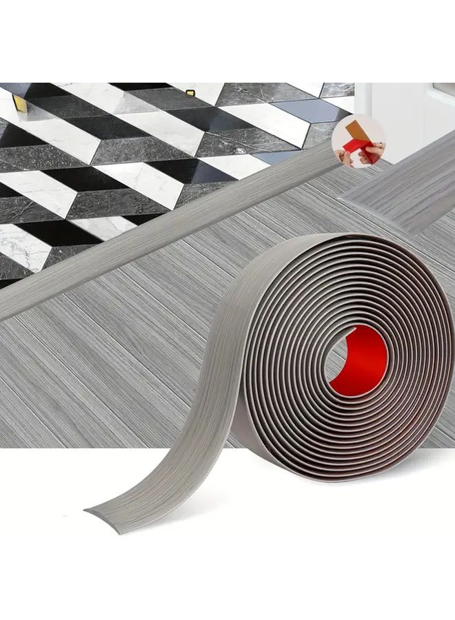 1 Pcs Gray Wood Grain PVC Wood Floor Transition Strip 78.74 Inch Self Adhesive Easy To Cut Edge Sealing Tape With Flat Buckle For Secure Seam Closure Home Renovation Project Bathroom Waterproofing Seamless Transition Polished Finish - Image 1