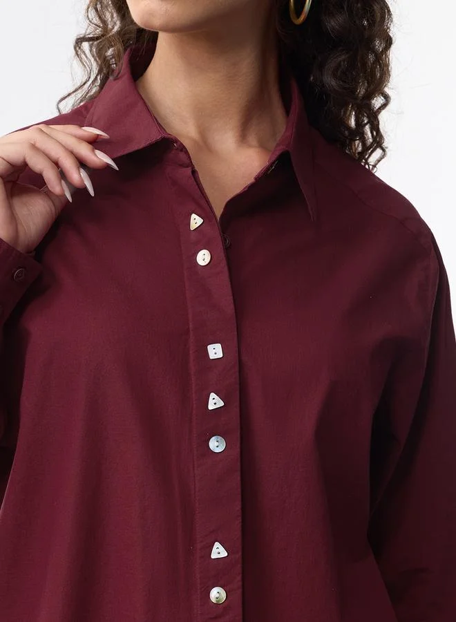 The Souled Store  Maroon Long Sleeve Relaxed Fit Shirt for Women | Best Price UAE