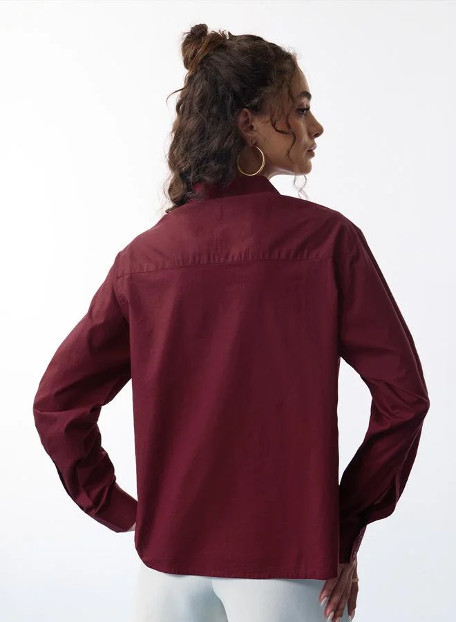 The Souled Store  Maroon Long Sleeve Relaxed Fit Shirt for Women | Best Price UAE