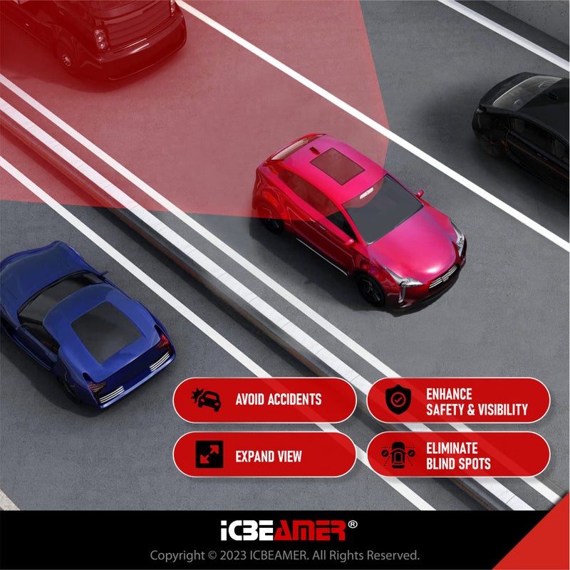 ICBEAMER 14.2" ICBEAMER Clip On Rear View Mirror | Flat Blue Tint, Panoramic Wide Angle HD Glass, Anti Glare, Universal Fit for Car, SUV, Truck | Eliminates Blind Spots (1 Pack) - Image 4