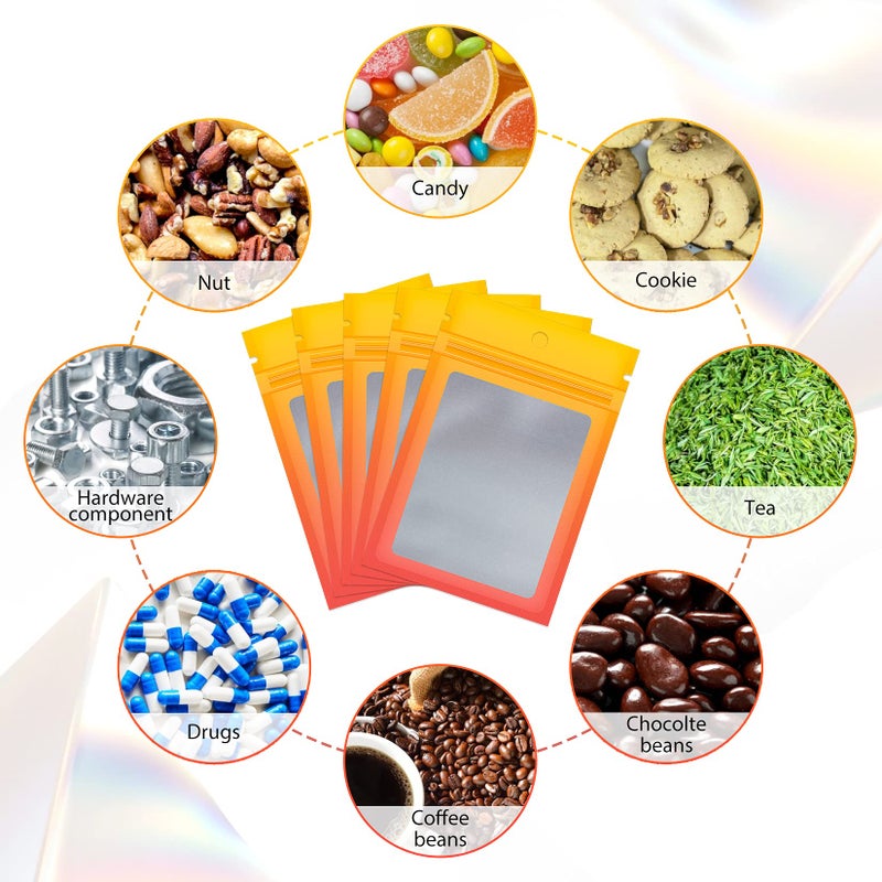 Funfery 100 Pack Mylar Resealable Bags, Clear Gradient Packing Bags for Food Storage, Small Business, Foil Pouch Smell Zipper Proof Bag for Sample Jewelry Eyelash Gloss(Yellow Orange,2.7x3.9in) - Image 5